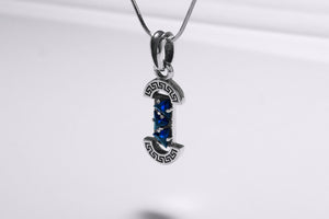 925 Silver Colosseum Road Pendant with Blue Gems, Unique Greek Jewelry - vikingworkshop