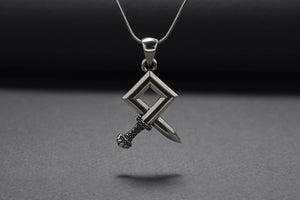 925 Silver Odal Symbol Sword Necklace, Handmade Norse Jewelry - vikingworkshop