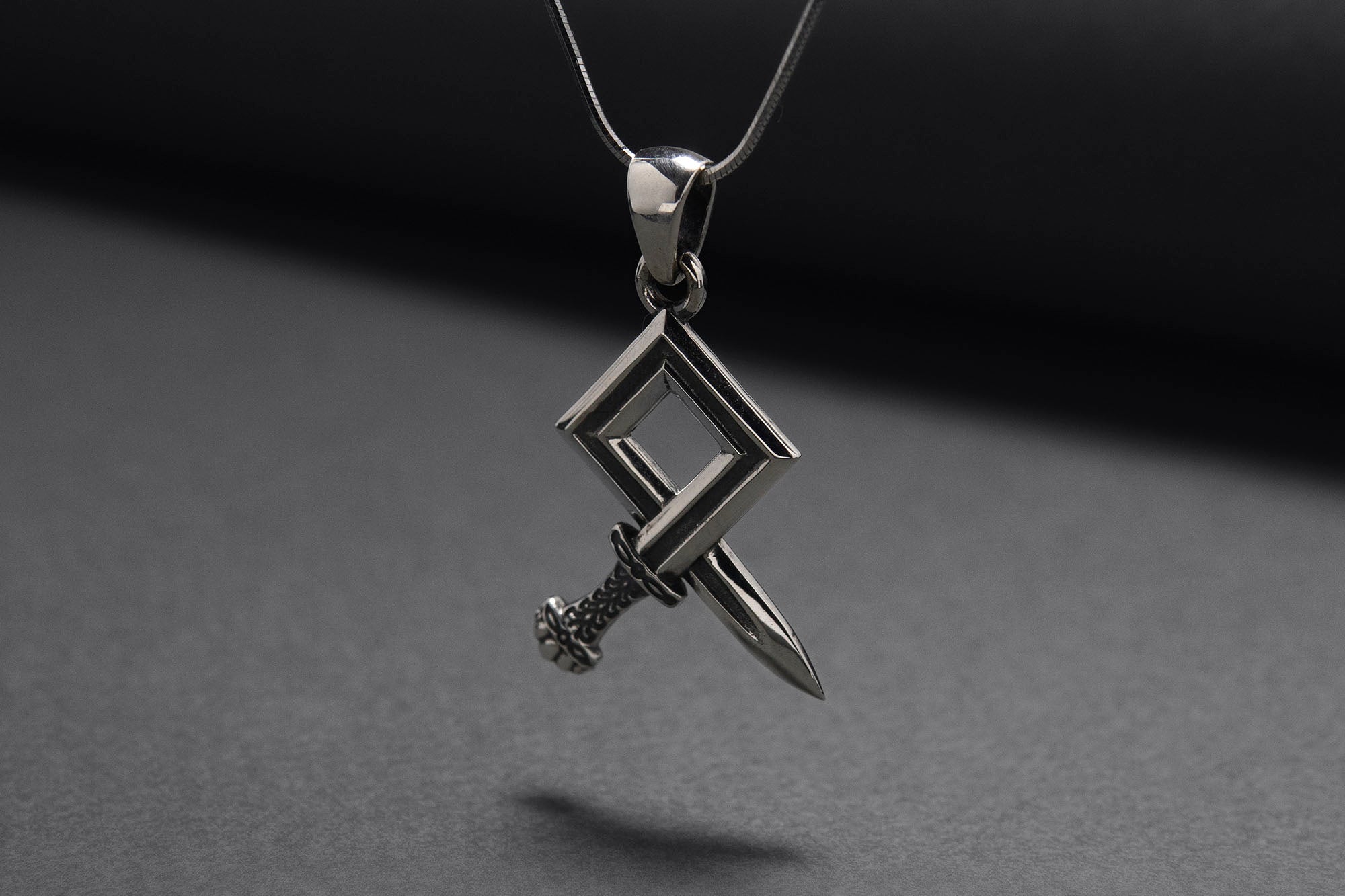 925 Silver Odal Symbol Sword Necklace, Handmade Norse Jewelry - vikingworkshop