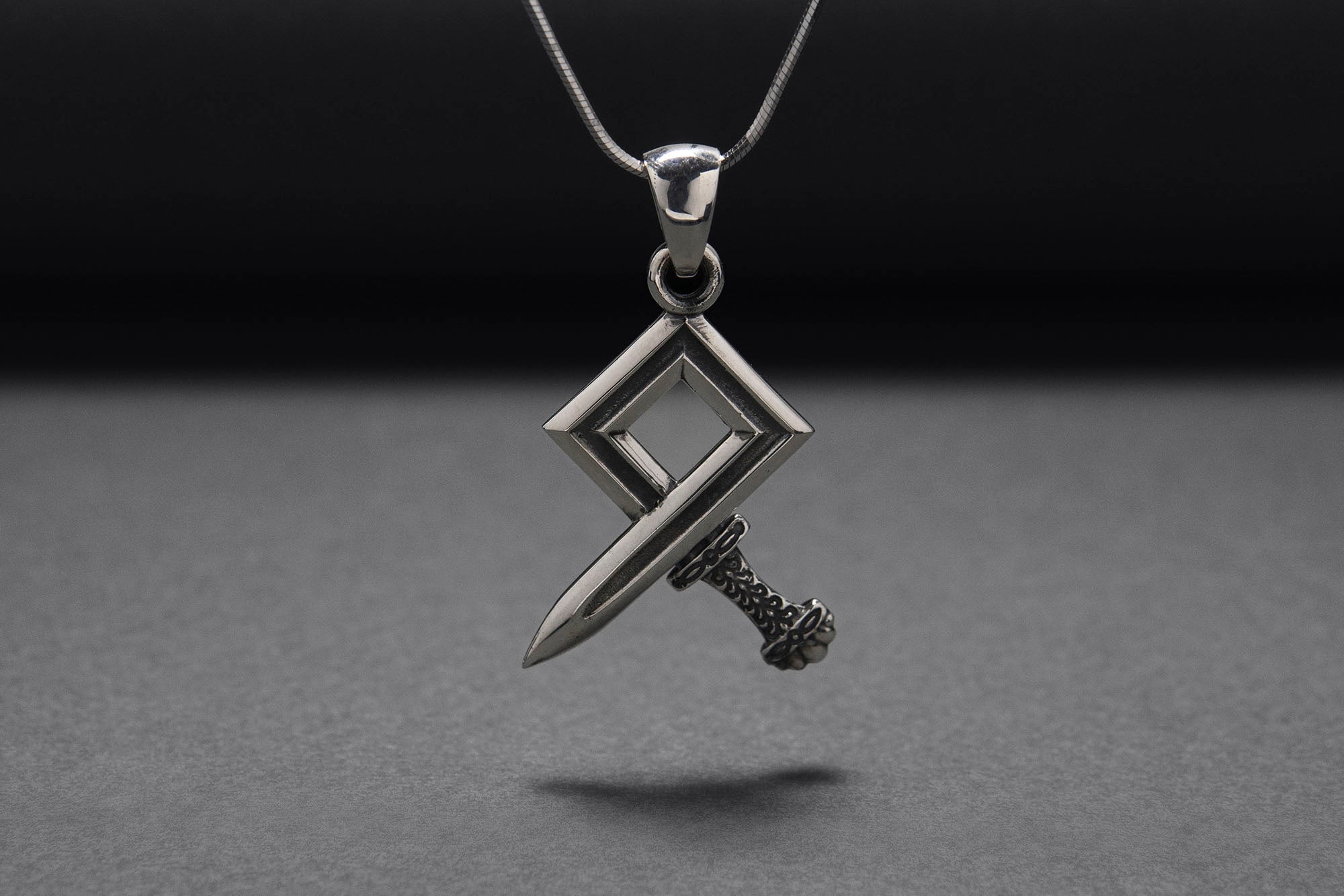 925 Silver Odal Symbol Sword Necklace, Handmade Norse Jewelry - vikingworkshop