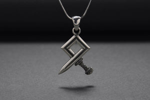 925 Silver Odal Symbol Sword Necklace, Handmade Norse Jewelry - vikingworkshop