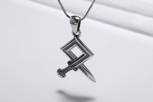 925 Silver Odal Symbol Sword Necklace, Handmade Norse Jewelry - vikingworkshop