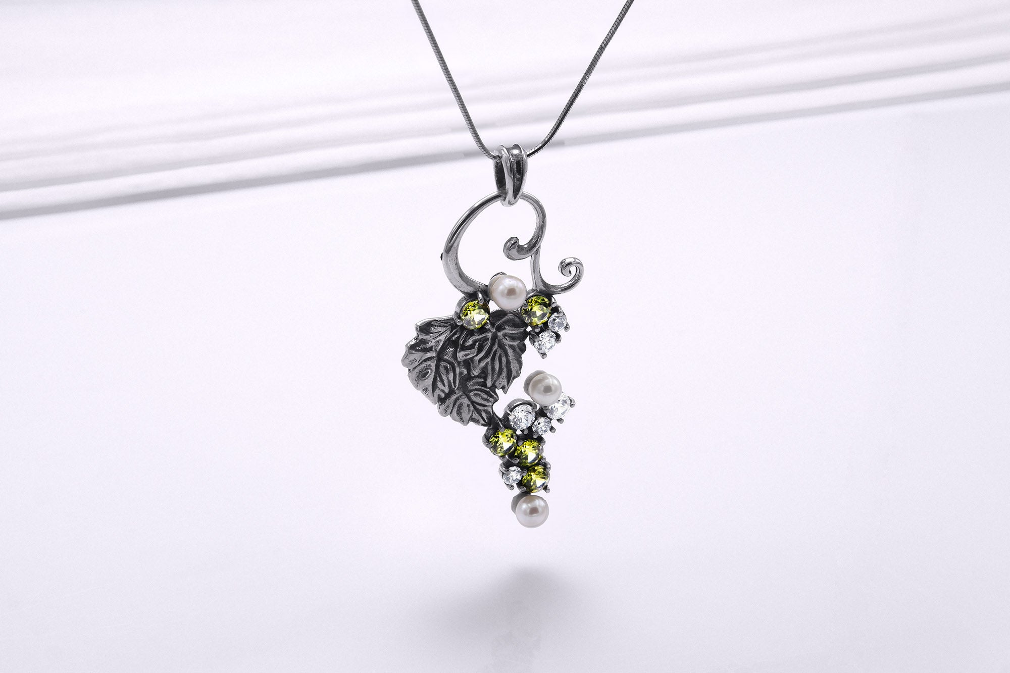 Sterling Silver Vine Pendant with Gems, Handmade Fashion Jewelry - vikingworkshop