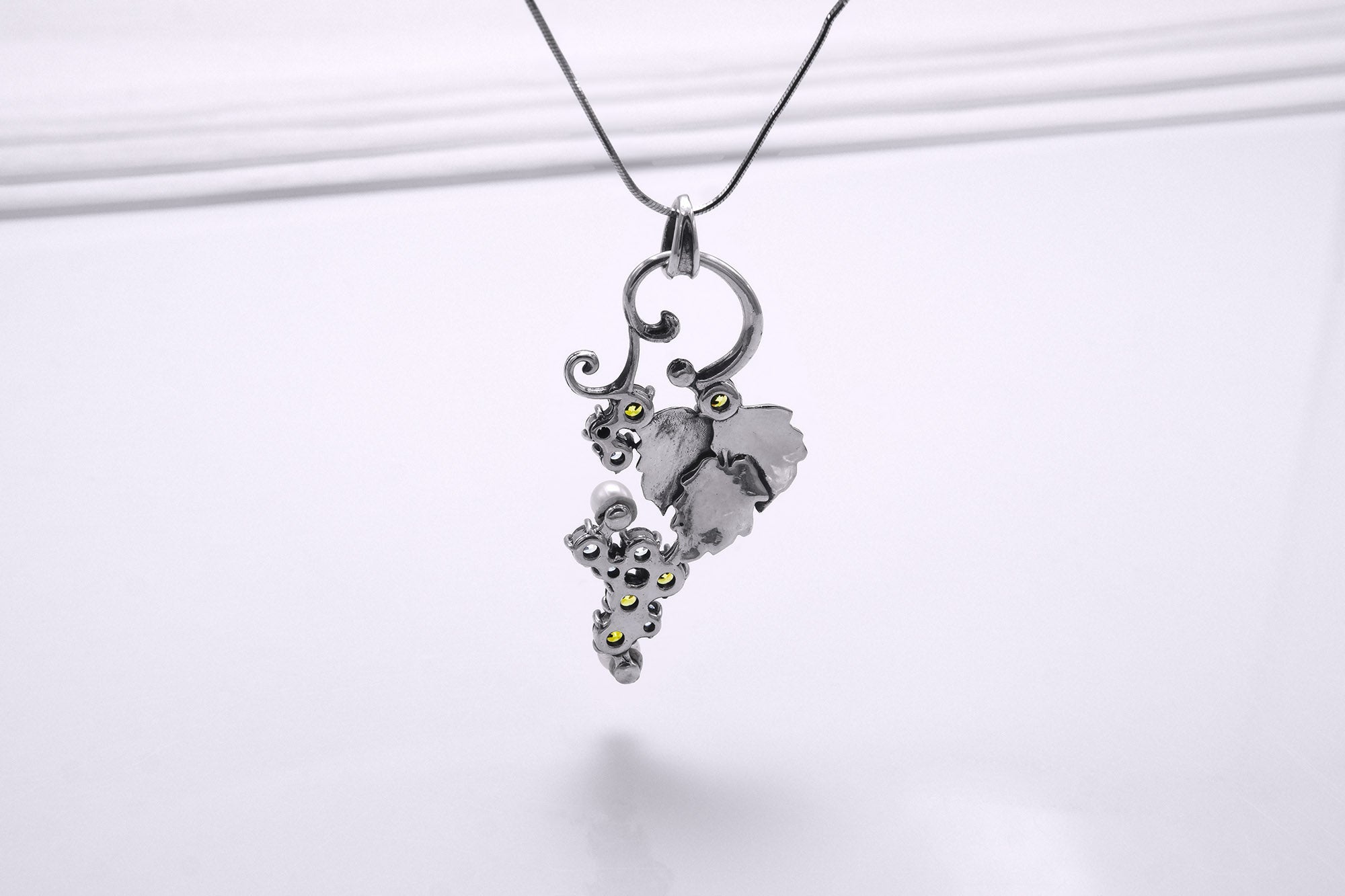 Sterling Silver Vine Pendant with Gems, Handmade Fashion Jewelry - vikingworkshop