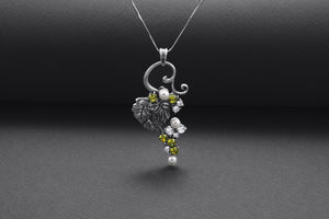 Sterling Silver Vine Pendant with Gems, Handmade Fashion Jewelry - vikingworkshop