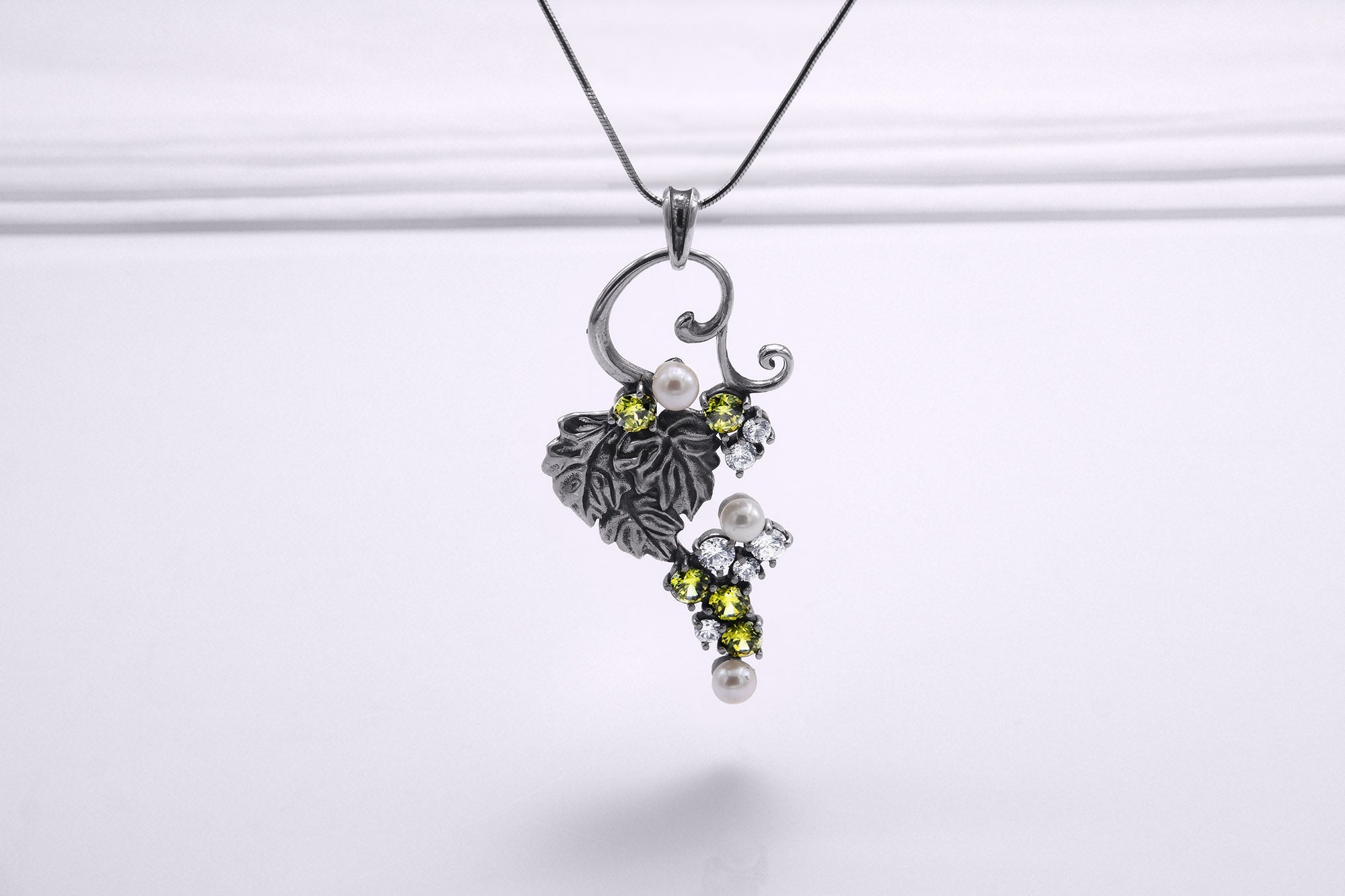 Sterling Silver Vine Pendant with Gems, Handmade Fashion Jewelry - vikingworkshop
