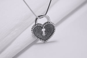 Sterling Silver Heart Shape Keyhole Necklace with Floral Ornament, Handmade Fashion Jewelry - vikingworkshop