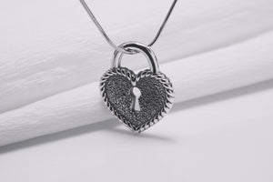 Sterling Silver Heart Shape Keyhole Necklace with Floral Ornament, Handmade Fashion Jewelry - vikingworkshop