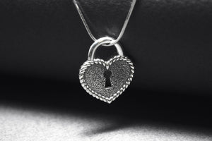 Sterling Silver Heart Shape Keyhole Necklace with Floral Ornament, Handmade Fashion Jewelry - vikingworkshop