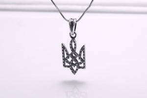 Sterling Silver Ukrainian Trident Pendant with Flowers, Made in Ukraine Jewelry - vikingworkshop