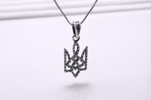 Sterling Silver Ukrainian Trident Pendant with Flowers, Made in Ukraine Jewelry - vikingworkshop