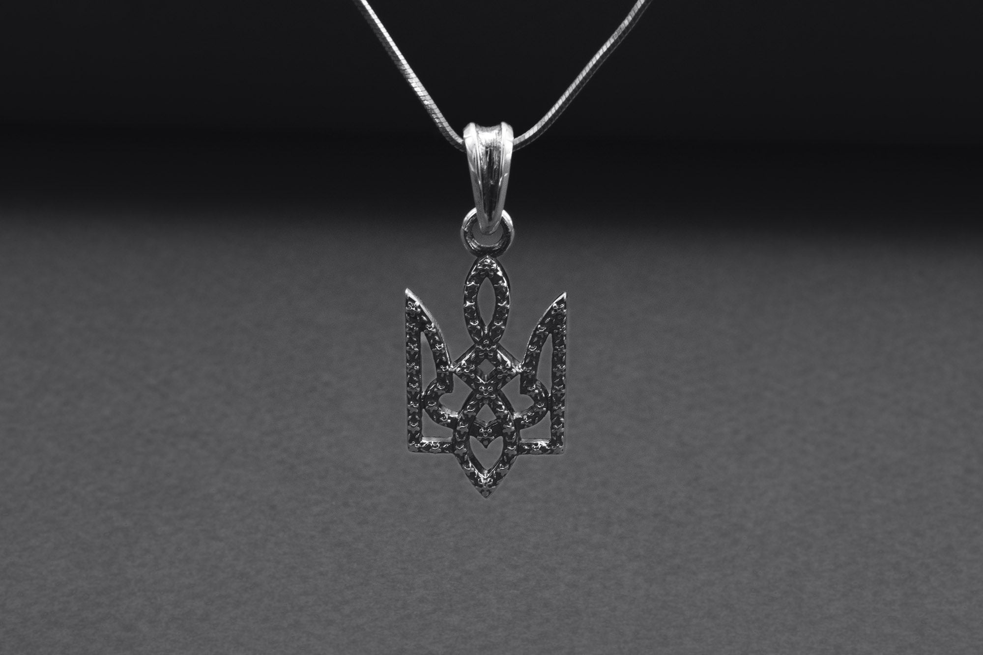 Sterling Silver Ukrainian Trident Pendant with Flowers, Made in Ukraine Jewelry - vikingworkshop