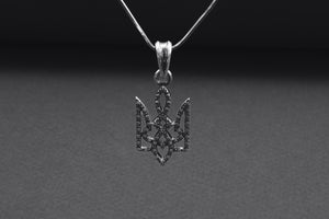 Sterling Silver Ukrainian Trident Pendant with Flowers, Made in Ukraine Jewelry - vikingworkshop