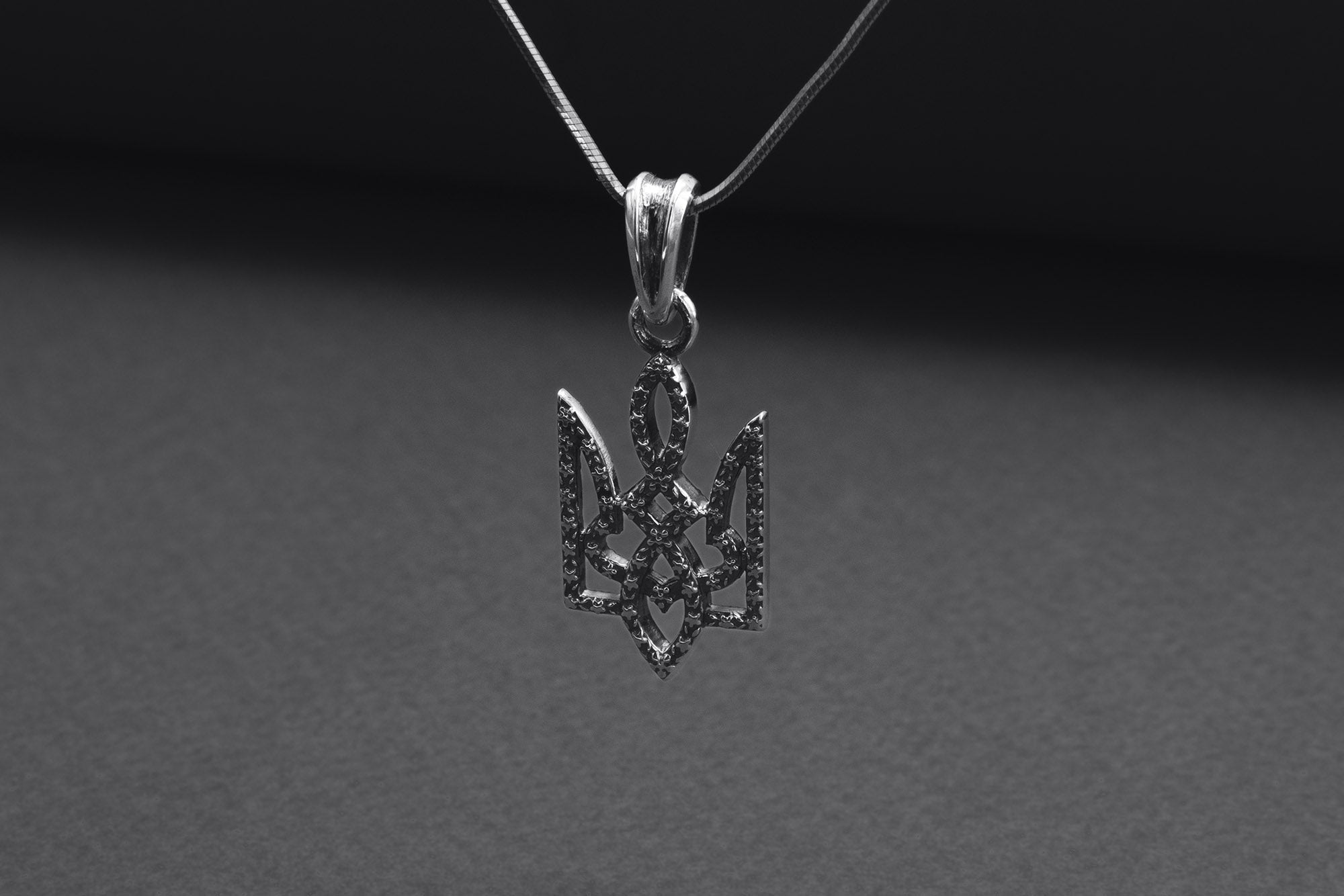 Sterling Silver Ukrainian Trident Pendant with Flowers, Made in Ukraine Jewelry - vikingworkshop