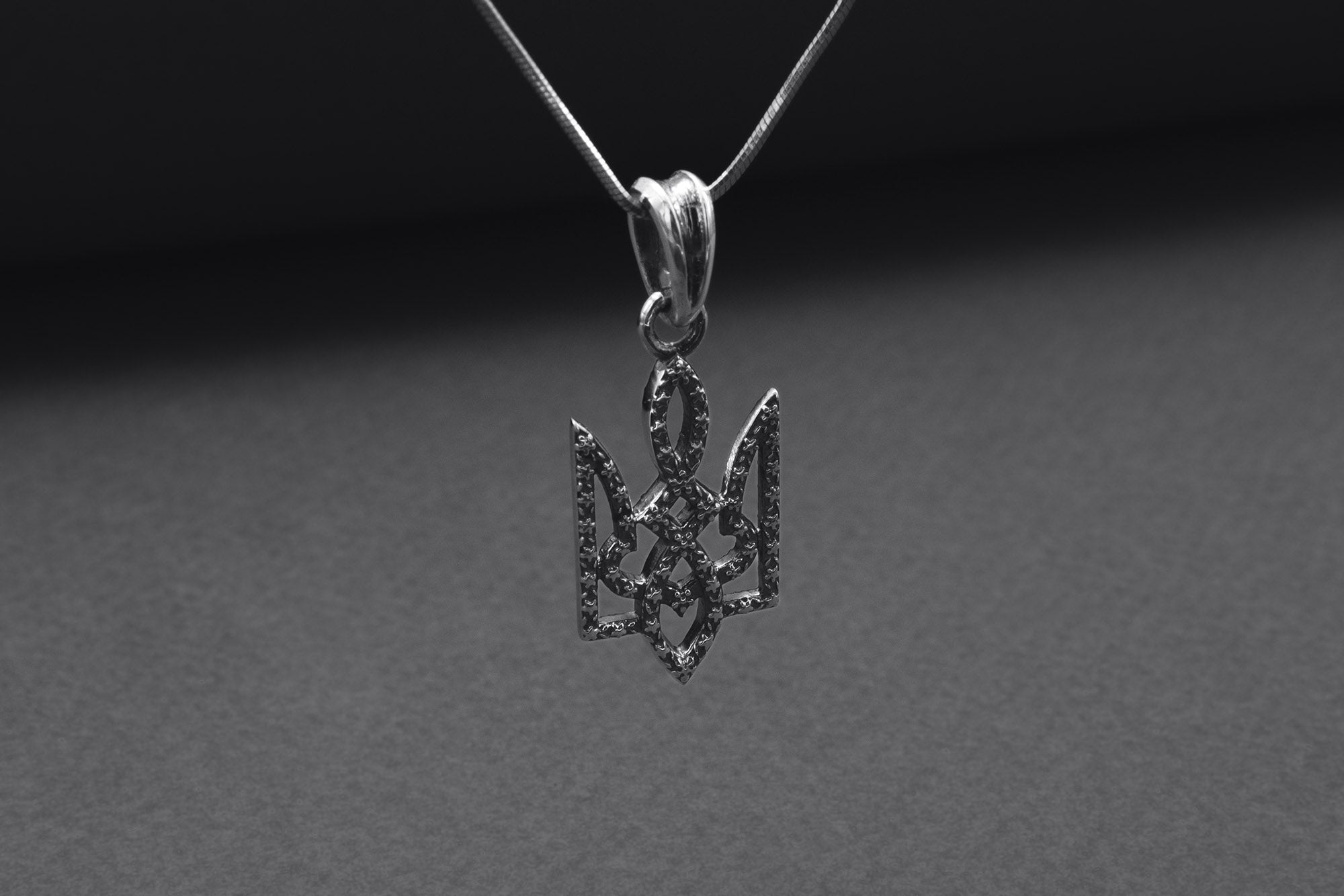 Sterling Silver Ukrainian Trident Pendant with Flowers, Made in Ukraine Jewelry - vikingworkshop