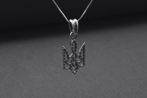 Sterling Silver Ukrainian Trident Pendant with Flowers, Made in Ukraine Jewelry - vikingworkshop