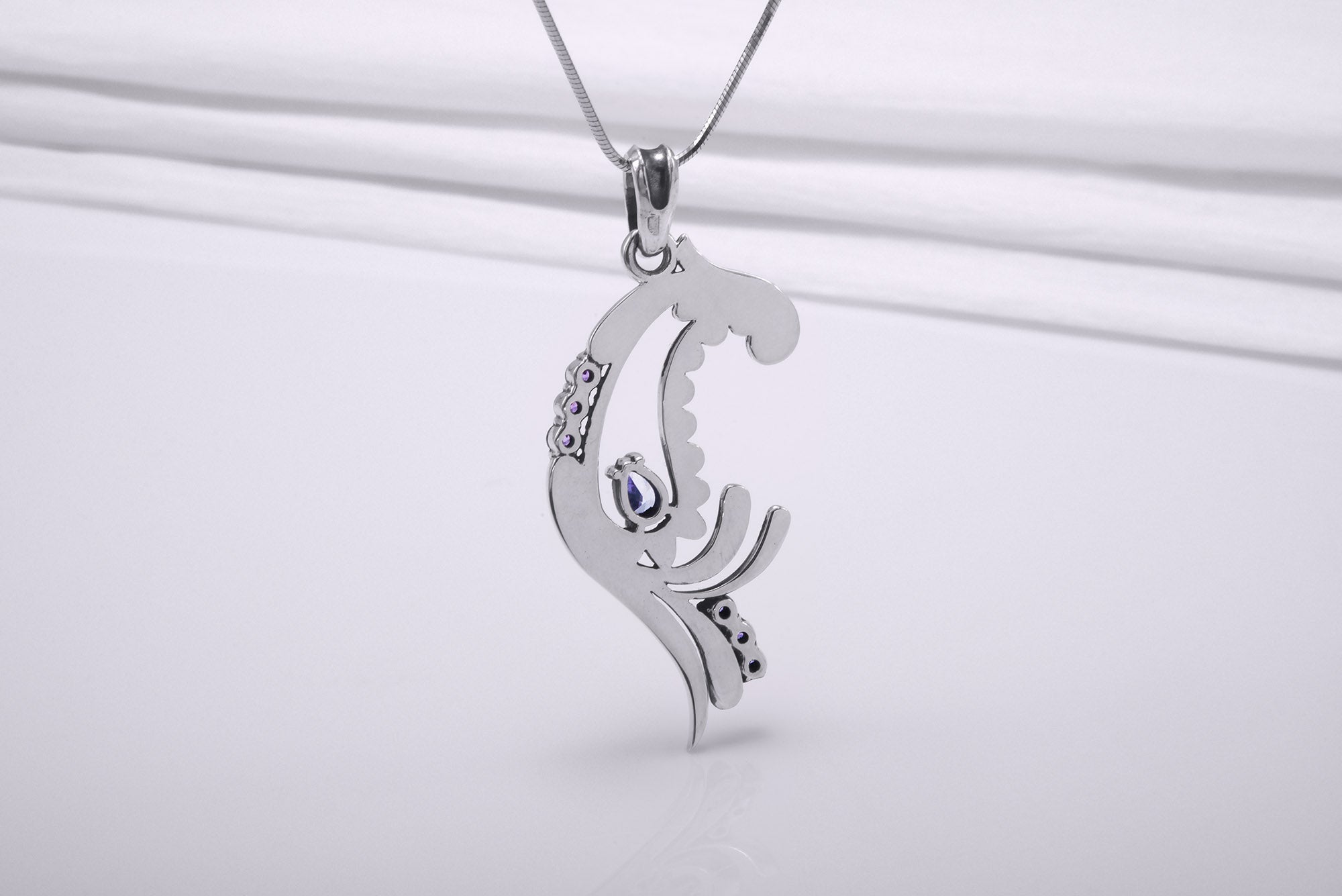 925 Silver Paisley Pattern Pendant with Gems, Handmade Fashion Jewelry - vikingworkshop