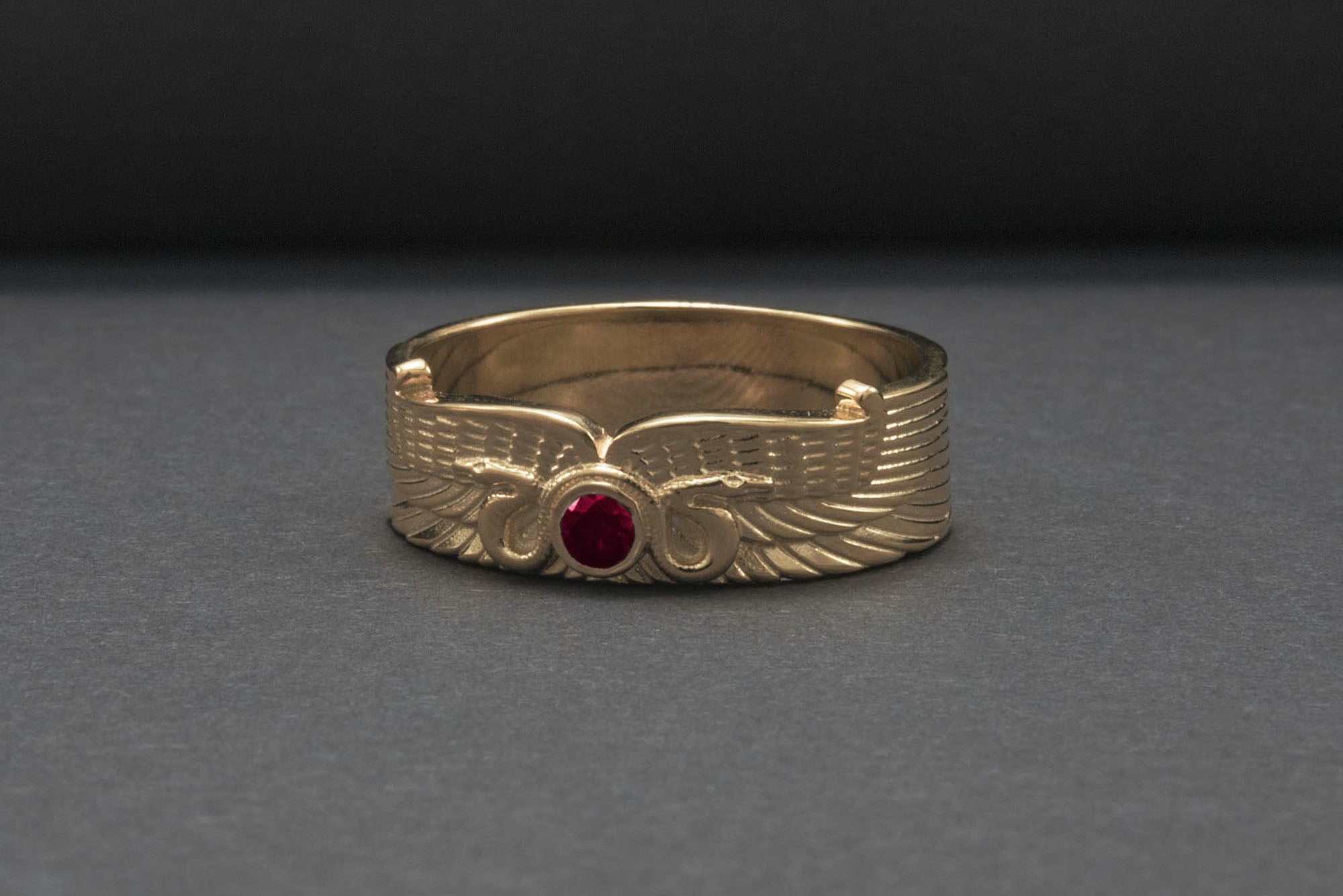 Egypt Ring with Snake Symbol and Cubic Zirconia Gold Unique Jewelry - vikingworkshop