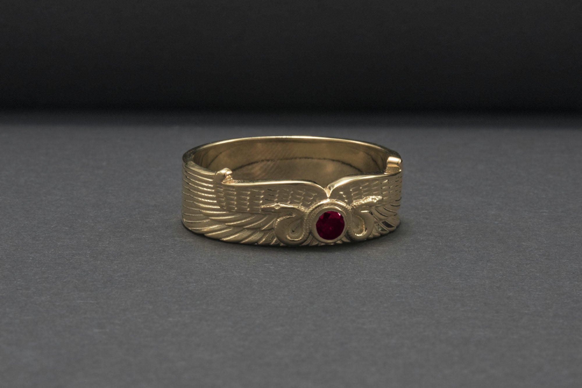 Egypt Ring with Snake Symbol and Cubic Zirconia Gold Unique Jewelry - vikingworkshop