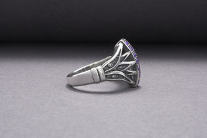 925 Silver Ring Lotus And Gems, Handmade Jewelry - vikingworkshop