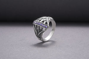 925 Silver Ring Lotus And Gems, Handmade Jewelry - vikingworkshop