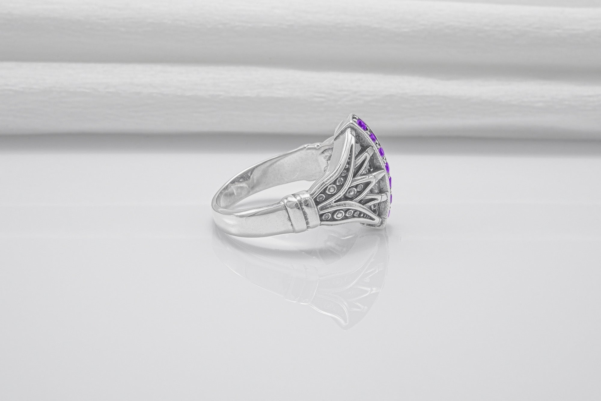 925 Silver Ring Lotus And Gems, Handmade Jewelry - vikingworkshop