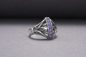 925 Silver Ring Lotus And Gems, Handmade Jewelry - vikingworkshop