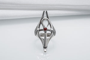 Sterling Silver Egyptian Ring With Ankh and Gems Handmade Jewelry - vikingworkshop