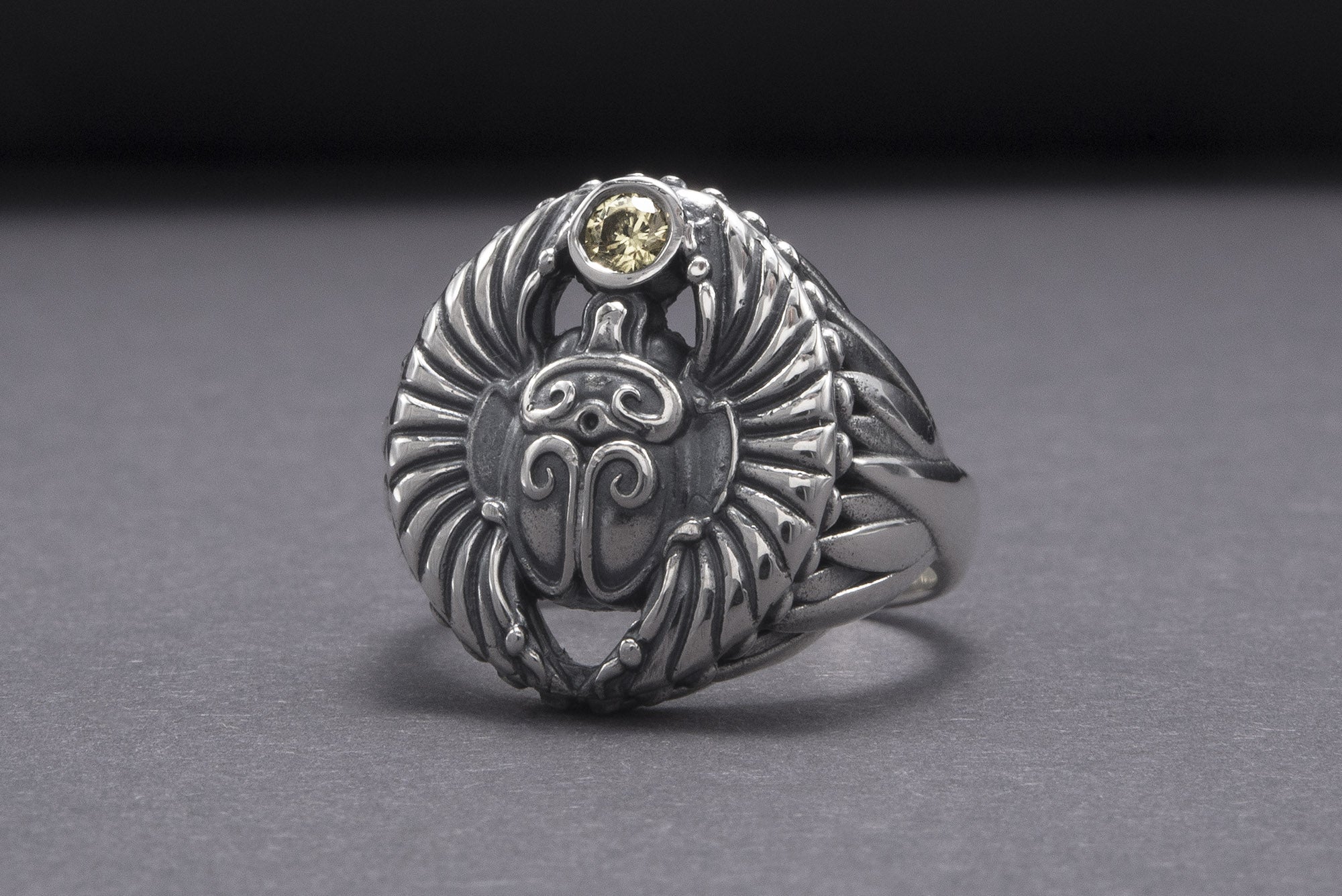 Sterling Silver Egyptian Ring With Ankh and Anubis, Handmade Jewelry - vikingworkshop