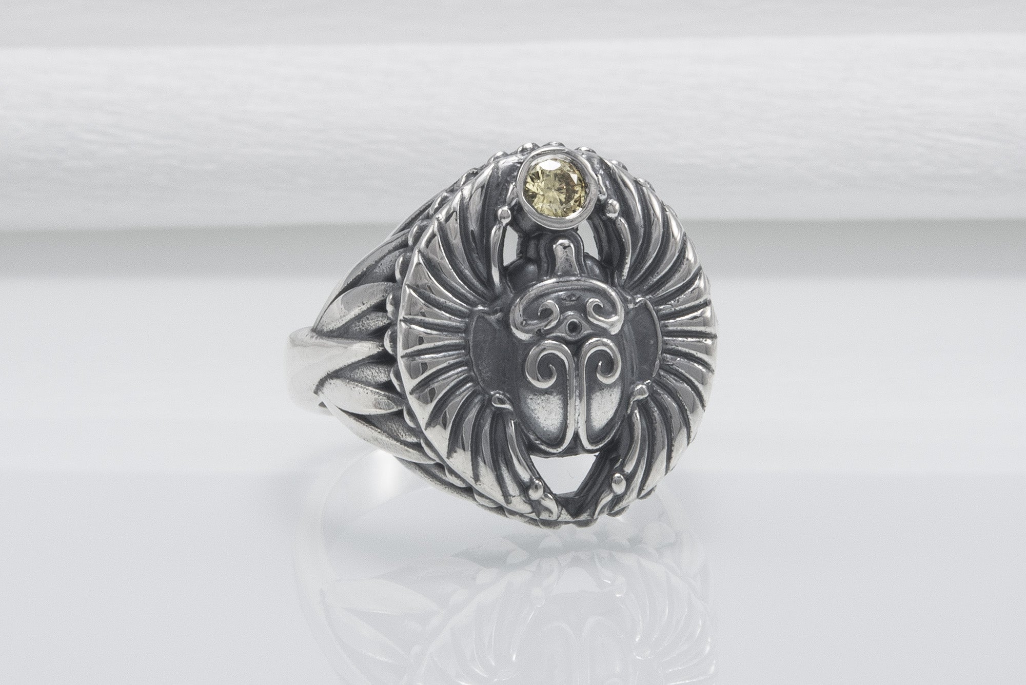 Sterling Silver Egyptian Ring With Ankh and Anubis, Handmade Jewelry - vikingworkshop