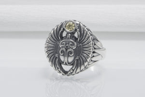 Sterling Silver Egyptian Ring With Ankh and Anubis, Handmade Jewelry - vikingworkshop