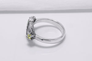 Sterling Silver Lotus Ring with Green and Yellow Gems, Handcrafted Egypt Jewelry - vikingworkshop