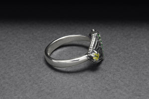 Sterling Silver Lotus Ring with Green and Yellow Gems, Handcrafted Egypt Jewelry - vikingworkshop