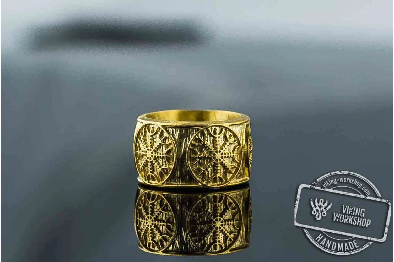 14K Gold Helm of Awe Norse Ring