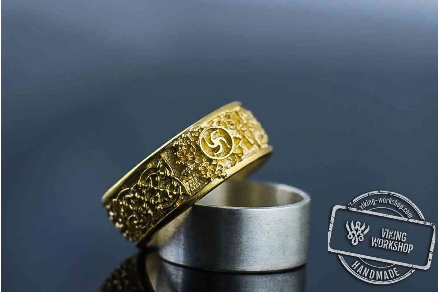 14K Gold Slavic Ornament Unique Ring - vikingworkshop