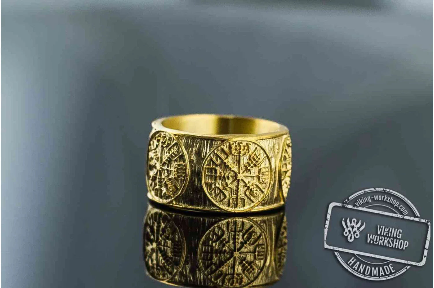 14K Gold Vegvisir Runic Compass Norse Ring Viking Jewelry - vikingworkshop