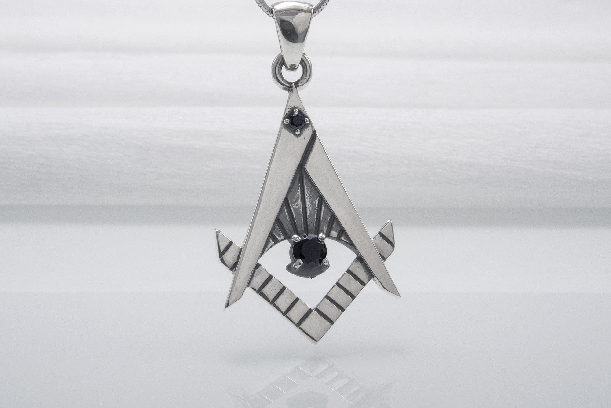 Unique Masonic 925 Silver Pendant With Gems, Handmade Jewelry - vikingworkshop