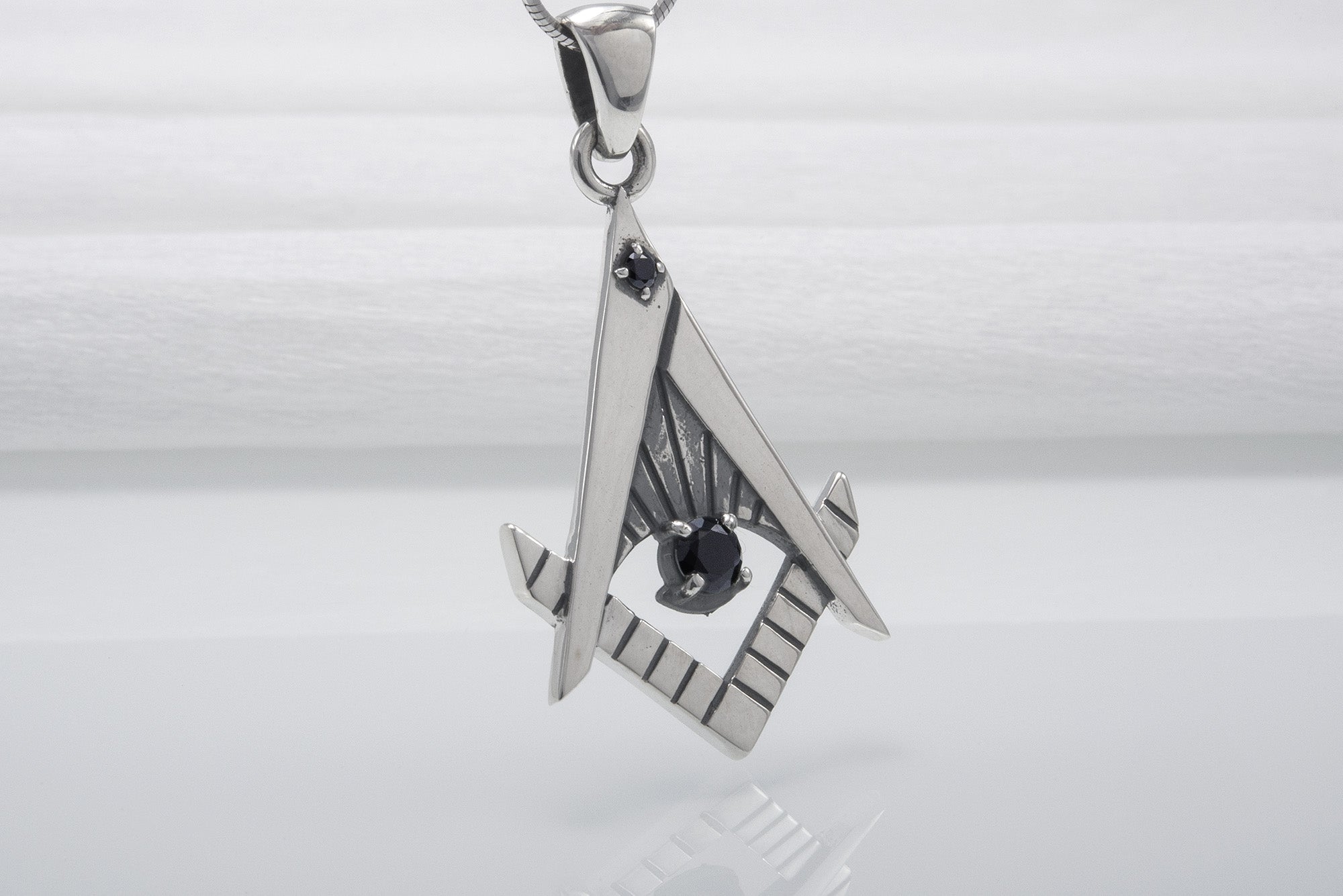 Unique Masonic 925 Silver Pendant With Gems, Handmade Jewelry - vikingworkshop