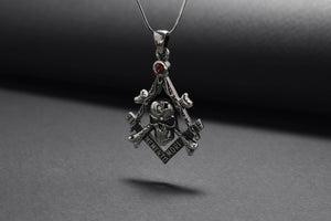 Sterling Silver Momento Mori Pendant with Skull and Bones, Handcrafted Biker Jewelry - vikingworkshop