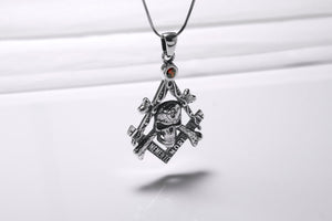 Sterling Silver Momento Mori Pendant with Skull and Bones, Handcrafted Biker Jewelry - vikingworkshop