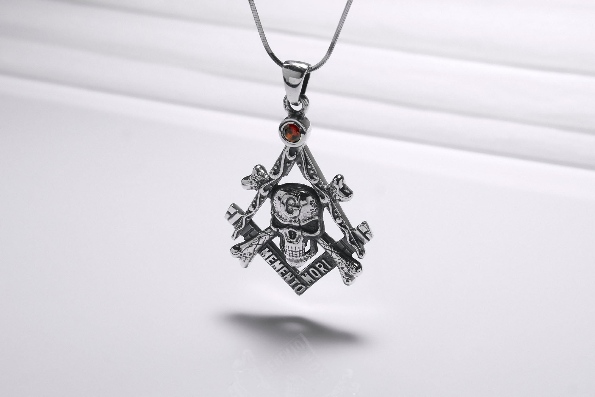 Sterling Silver Momento Mori Pendant with Skull and Bones, Handcrafted Biker Jewelry - vikingworkshop