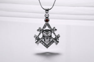 Sterling Silver Momento Mori Pendant with Skull and Bones, Handcrafted Biker Jewelry - vikingworkshop