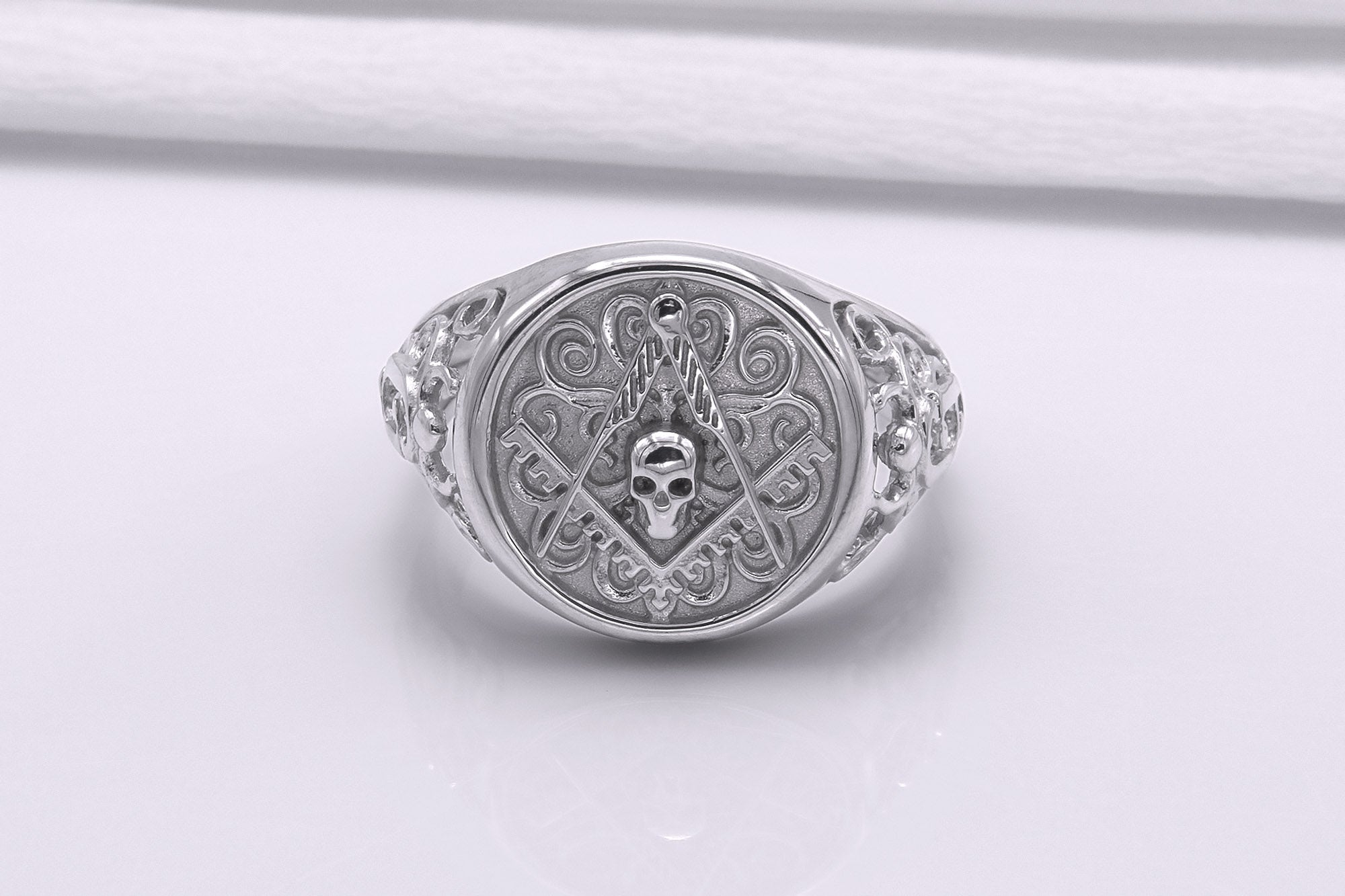 Ring with Masonic Symbol, 950 Platinum Handcrafted Jewelry - vikingworkshop