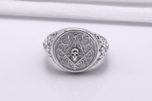 Ring with Masonic Symbol, 950 Platinum Handcrafted Jewelry - vikingworkshop