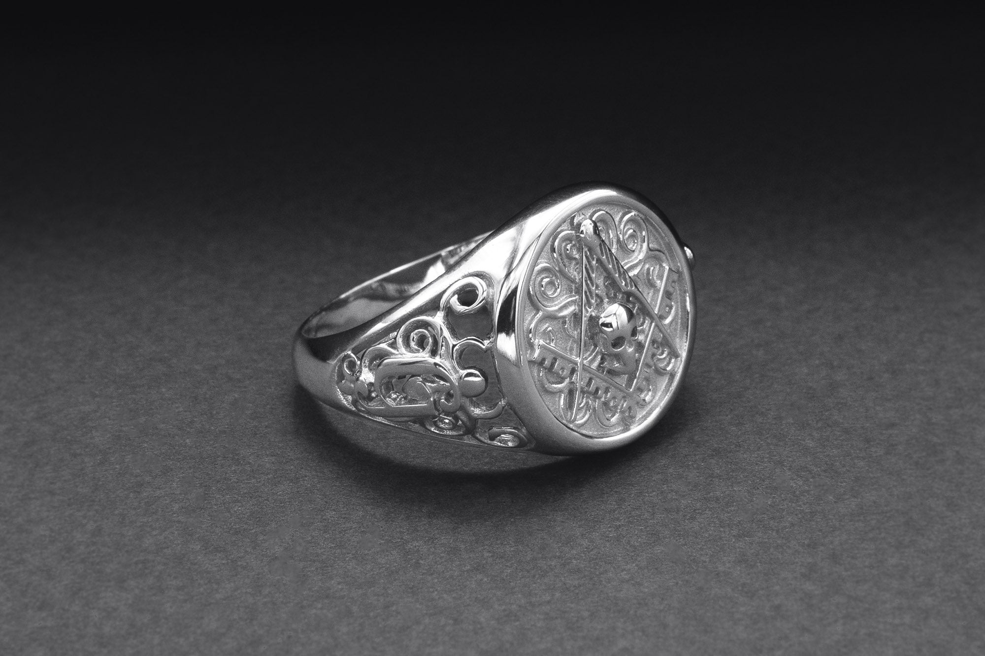 Ring with Masonic Symbol, 950 Platinum Handcrafted Jewelry - vikingworkshop