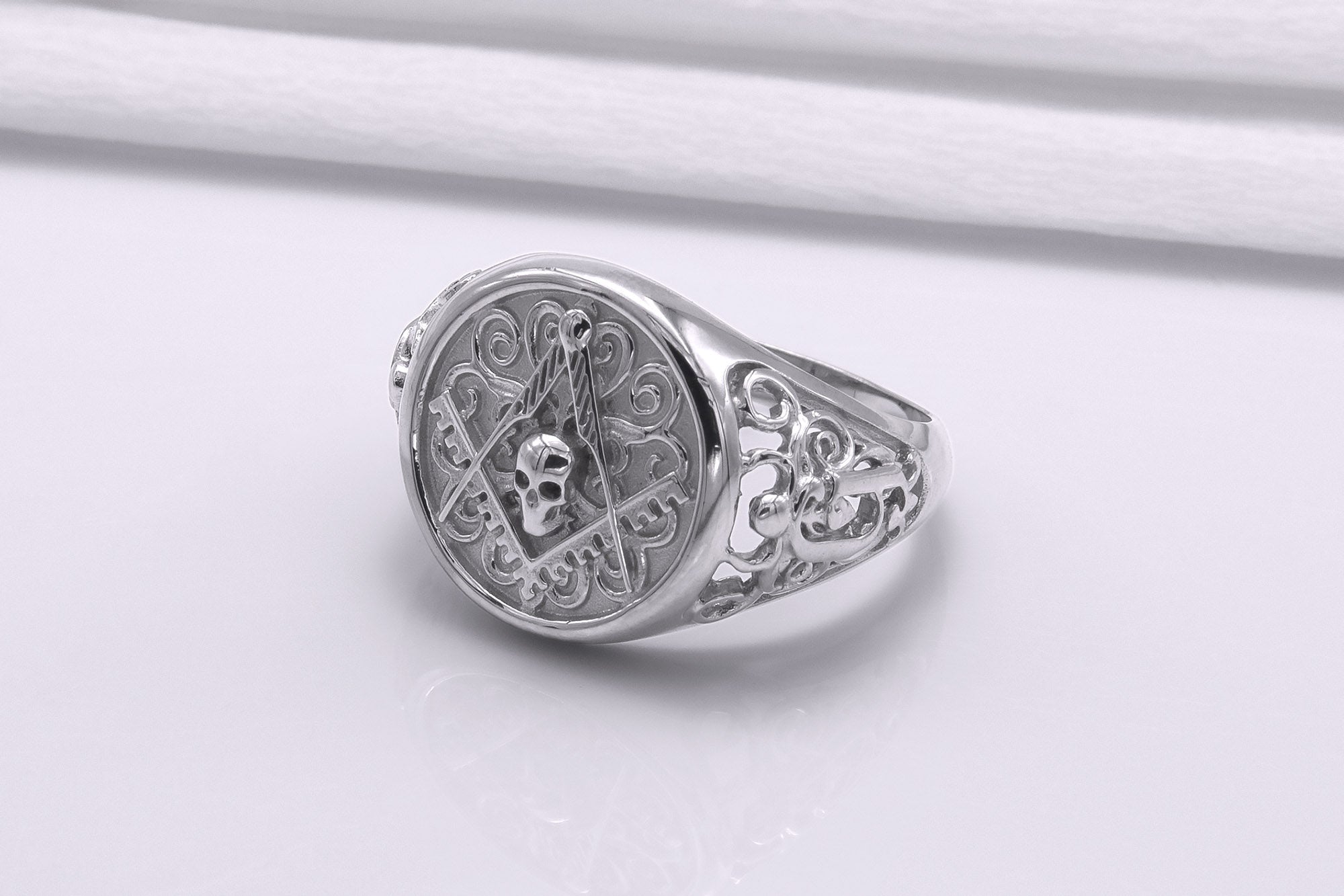 Ring with Masonic Symbol, 950 Platinum Handcrafted Jewelry - vikingworkshop