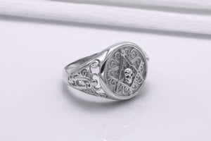 Ring with Masonic Symbol, 950 Platinum Handcrafted Jewelry - vikingworkshop