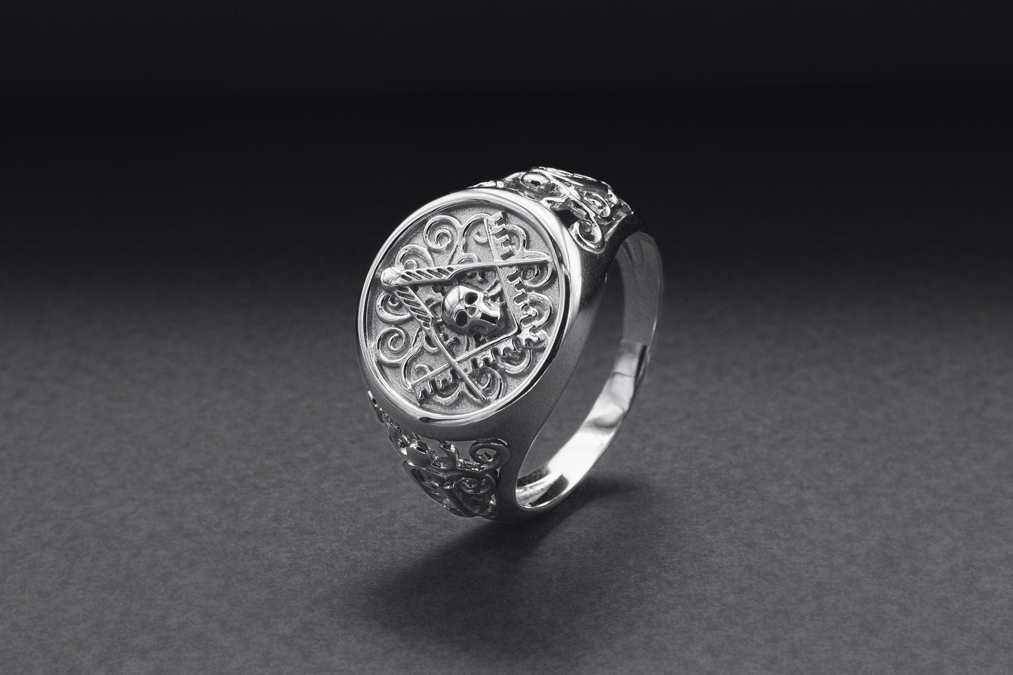 Ring with Masonic Symbol, 950 Platinum Handcrafted Jewelry - vikingworkshop