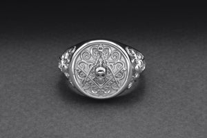 Ring with Masonic Symbol, 950 Platinum Handcrafted Jewelry - vikingworkshop