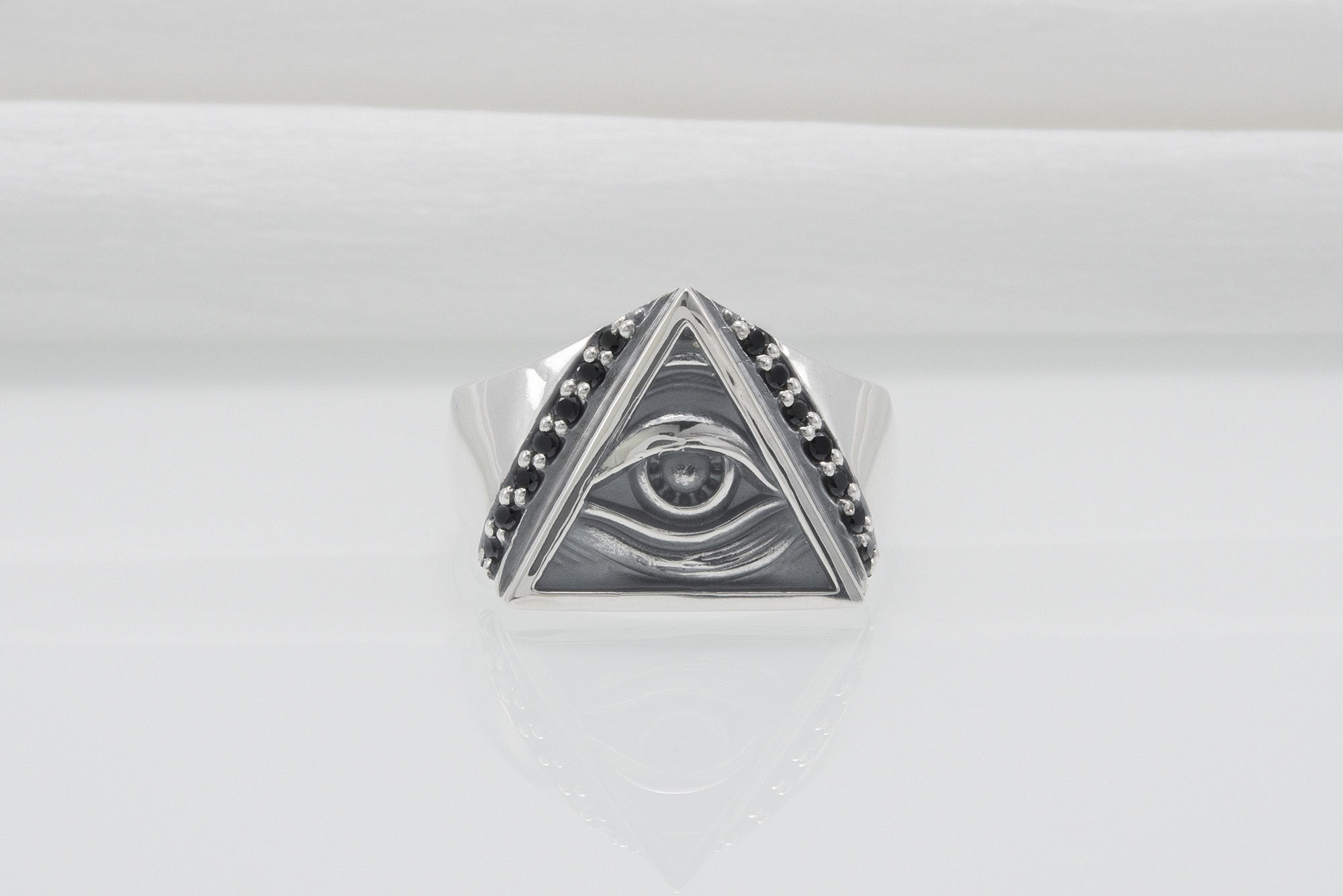 Minimalistic Masonic 925 Silver Ring With Gems, Handmade Jewelry - vikingworkshop